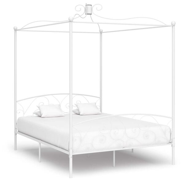 vidaXL Estructura de cama con dosel sin colch&oacute;n metal blanco 180x200cm
