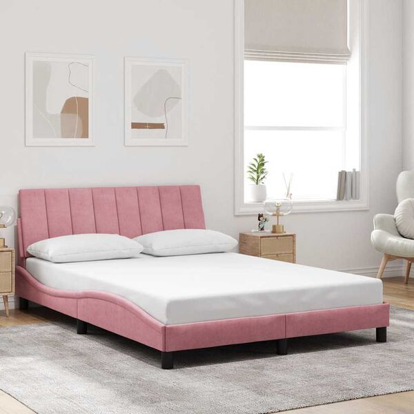 vidaXL Estructura de cama sin colch&oacute;n Hanko terciopelo rosa 140x200 cm