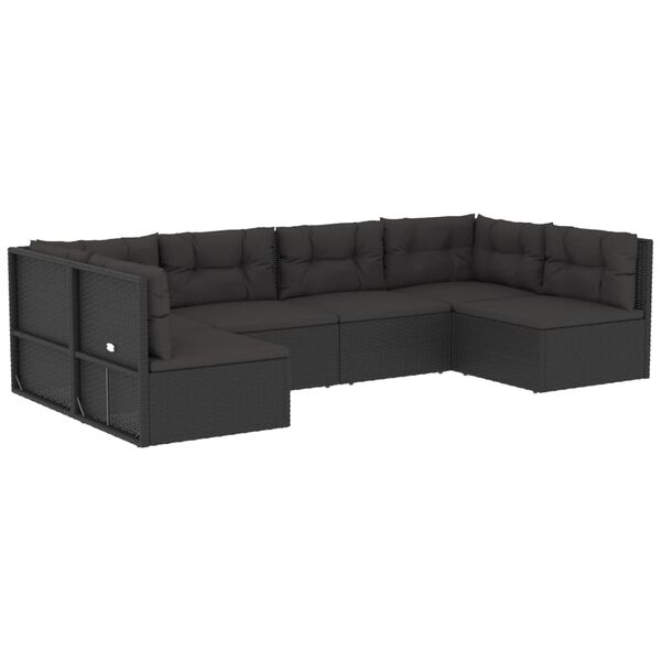 vidaXL Set muebles de jard&iacute;n 6 piezas y cojines rat&aacute;n sint&eacute;tico negro