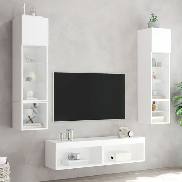 vidaXL Muebles de TV de pared con LED 6 pzas madera ingenier&iacute;a blanco