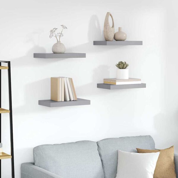 vidaXL Estantes flotantes de pared 4 uds MDF gris 23x23,5x3,8 cm