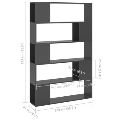 vidaXL Estantería separador espacios madera contrachapada gris brillo