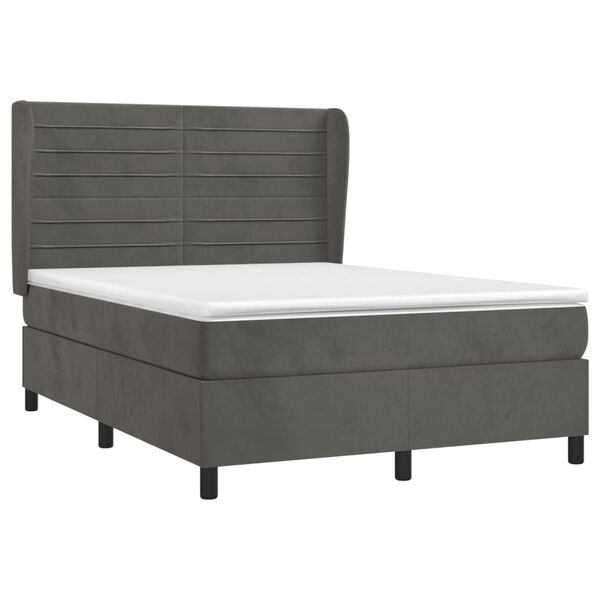 vidaXL Cama box spring con colch&oacute;n terciopelo gris oscuro 140x190 cm