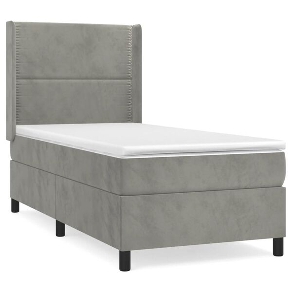 vidaXL Cama box spring con colch&oacute;n terciopelo gris claro 80x200 cm