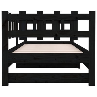 vidaXL Sofá cama extraíble madera maciza de pino negro 2x(90x190) cm