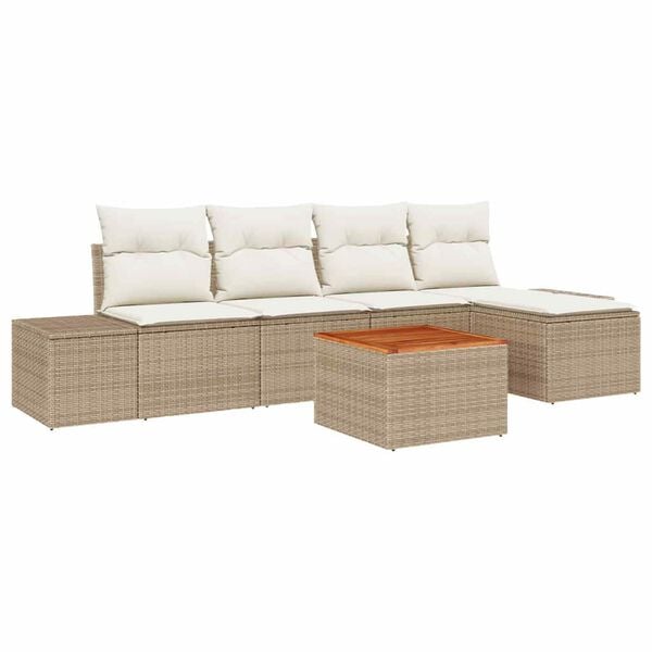 vidaXL Conjunto de sof&aacute; de jard&iacute;n con coj&iacute;n 6 pcs Beige Polirat&aacute;n