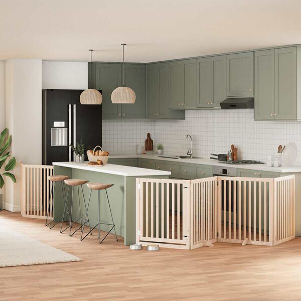 vidaXL Puerta para perros plegable 8 paneles madera de &aacute;lamo 640 cm