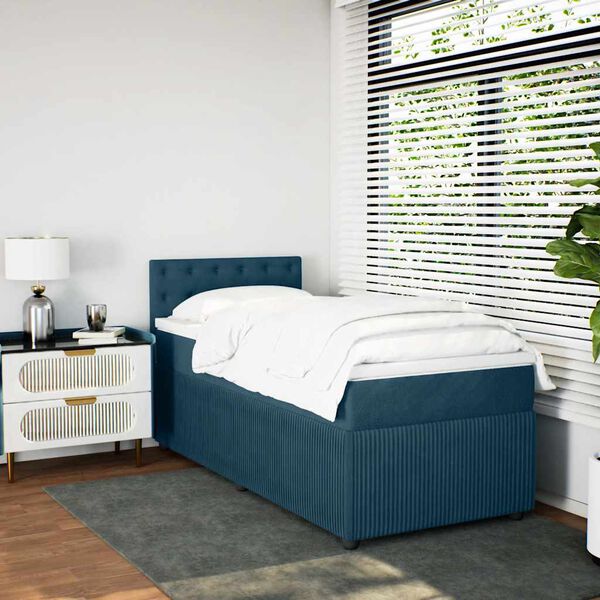 vidaXL Cama box spring con colch&oacute;n terciopelo azul oscuro 80x200 cm