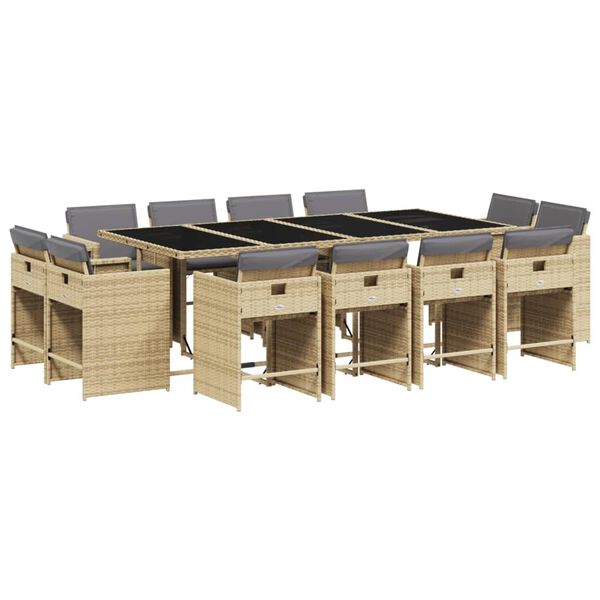 vidaXL Set comedor de jard&iacute;n con cojines 13 pzas rat&aacute;n sint&eacute;tico beige