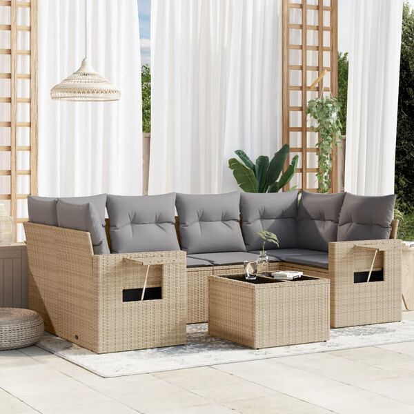 vidaXL Set sof&aacute;s de jard&iacute;n 7 piezas y cojines rat&aacute;n sint&eacute;tico beige