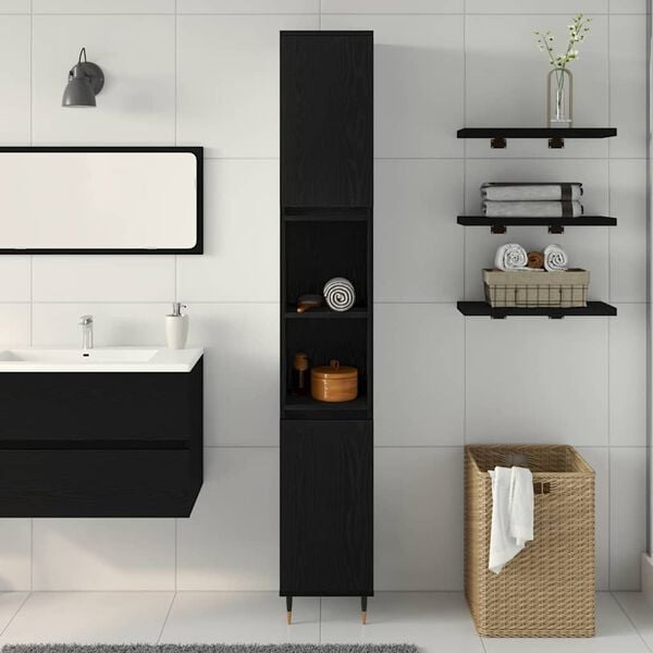 vidaXL Gabinete de Ba&ntilde;o con estante Roble Negro 30 x 30 x 190 cm