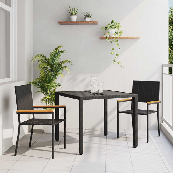 vidaXL Conjunto de Comedor de Jardín 3 pcs Negro ratán sintético