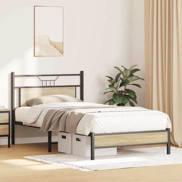 vidaXL Estructura de cama sin colch&oacute;n 107x203 cm madera roble Sonoma