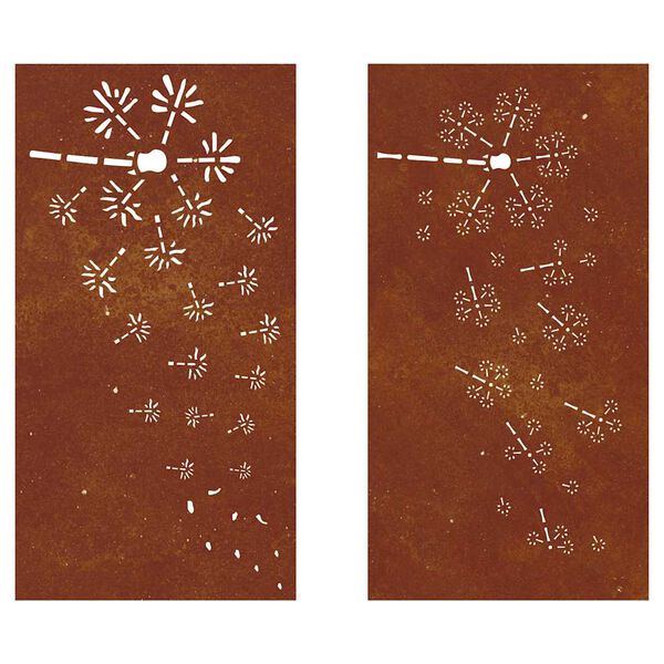 vidaXL Adorno pared jard&iacute;n 2 uds acero corten dise&ntilde;o flores 105x55 cm