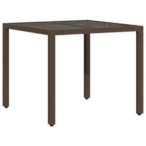 vidaXL Mesa de jard&iacute;n superficie de vidrio rat&aacute;n PE marr&oacute;n 90x90x75 cm