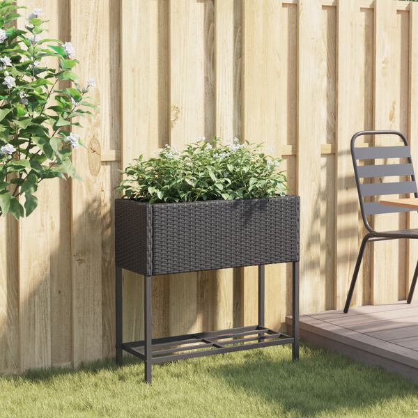 vidaXL Jardinera con estante rat&aacute;n sint&eacute;tico negro