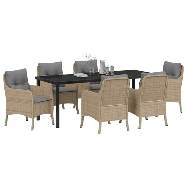 vidaXL Conjunto de Comedor de Jard&iacute;n 7 pcs Beige rat&aacute;n sint&eacute;tico
