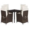 vidaXL Set comedor de jard&iacute;n 5 piezas y cojines rat&aacute;n sint&eacute;tico marr&oacute;n