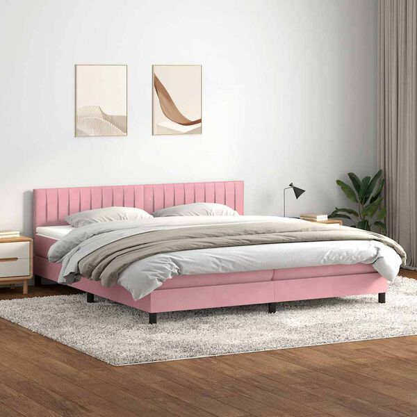 vidaXL Cama box spring con colch&oacute;n terciopelo rosa 200x210 cm