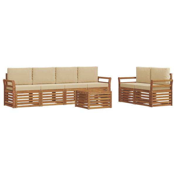 vidaXL Juegos de sof&aacute;s 7 pcs Natural y Beige Madera de Acacia S&oacute;lida