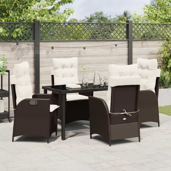 vidaXL Conjunto de Comedor de Jard&iacute;n 5 pcs Marr&oacute;n rat&aacute;n sint&eacute;tico