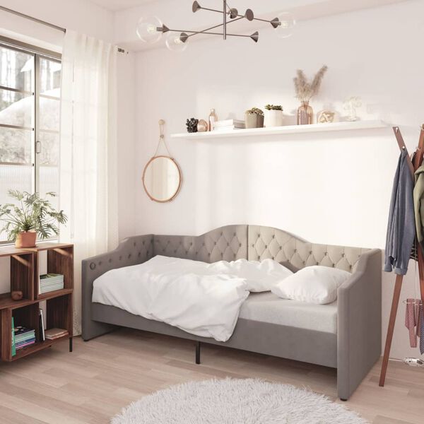 vidaXL Sof&aacute; cama con colch&oacute;n USB de tela gris claro 90x200 cm