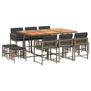 vidaXL Set de comedor de jard&iacute;n 11 pzas y cojines rat&aacute;n sint&eacute;tico gris
