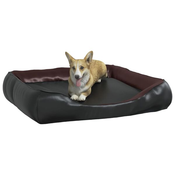 vidaXL Cama para perros de cuero sint&eacute;tico negro y marr&oacute;n 80x68x23 cm