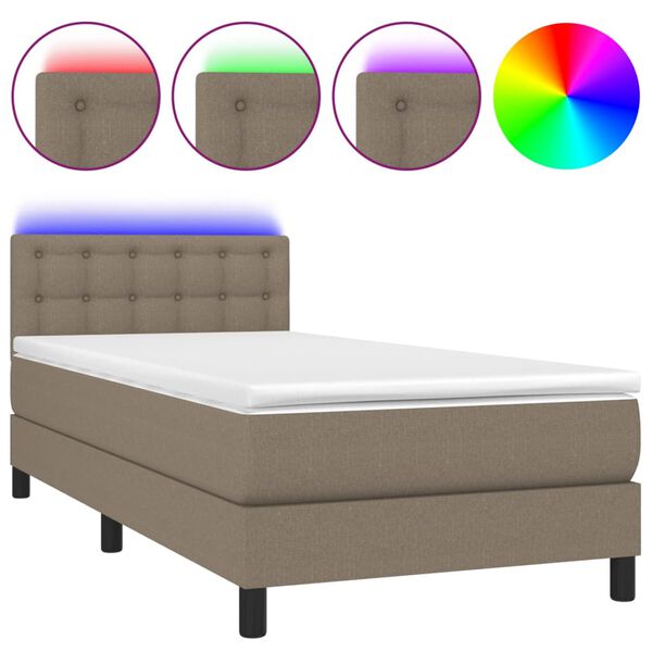 vidaXL Cama box spring colch&oacute;n y luces LED tela gris taupe 100x200 cm