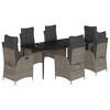 vidaXL Set comedor jard&iacute;n 7 pzas y cojines rat&aacute;n sint&eacute;tico gris