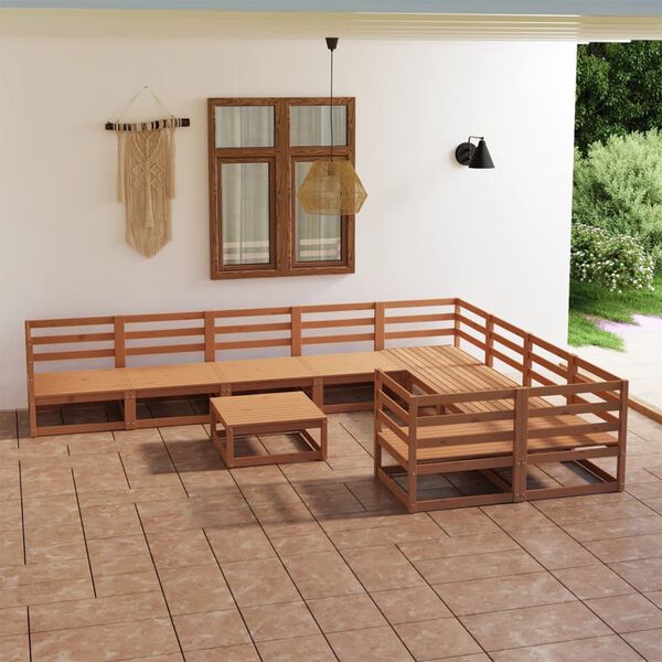 vidaXL Juego de muebles de jardín 10 piezas madera maciza de pino