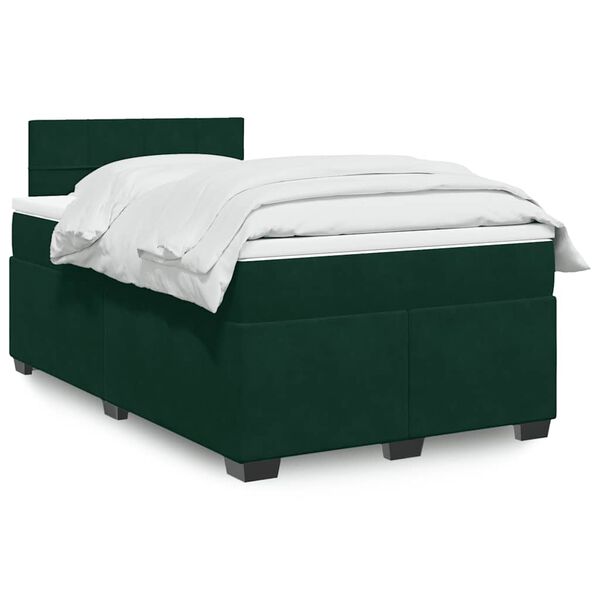 vidaXL Cama box spring con colch&oacute;n terciopelo verde oscuro 120x190 cm