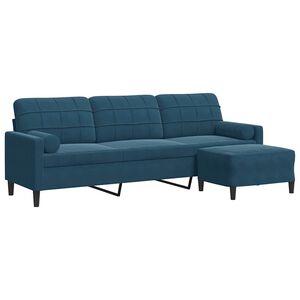 vidaXL Sof&aacute; de 3 plazas con taburete de terciopelo azul 210 cm