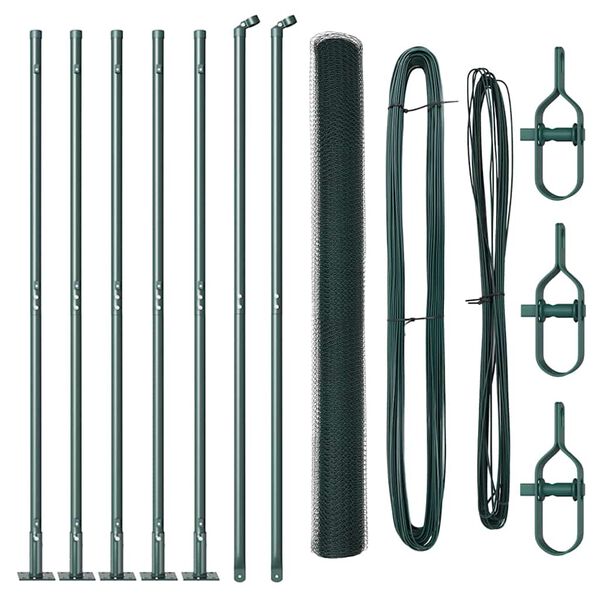 vidaXL Reja con postes Verde 1.4 x 10 m Acero recubierto de PVC