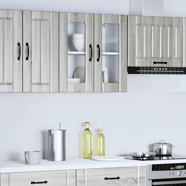 vidaXL Armario pared cocina puerta de cristal Lucca sonoma gris