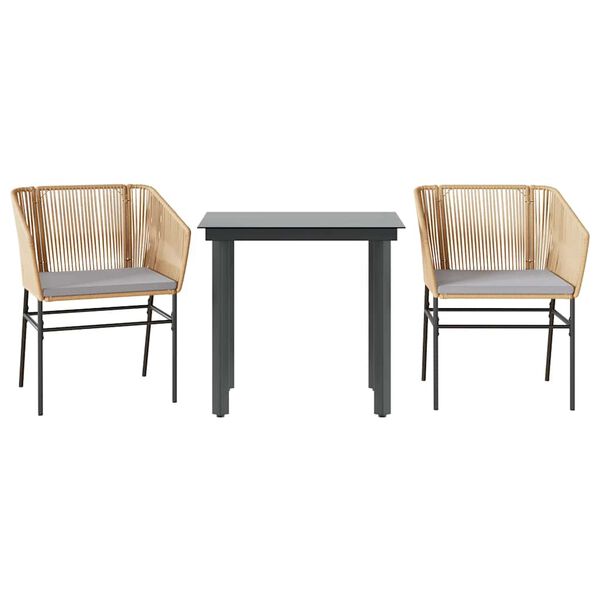 vidaXL Juego de comedor jard&iacute;n 3 piezas cojines rat&aacute;n sint&eacute;tico marr&oacute;n