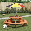 vidaXL Mesa de picnic hexagonal 6 ni&ntilde;os agujero sombrilla madera abeto