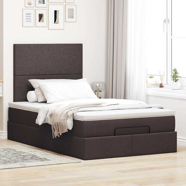 vidaXL Estructura cama otomana colch&oacute;n tela marr&oacute;n oscuro 120x200cm