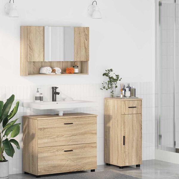 vidaXL Juego de muebles de ba&ntilde;o con caj&oacute;n 3 pcs Roble Sonoma