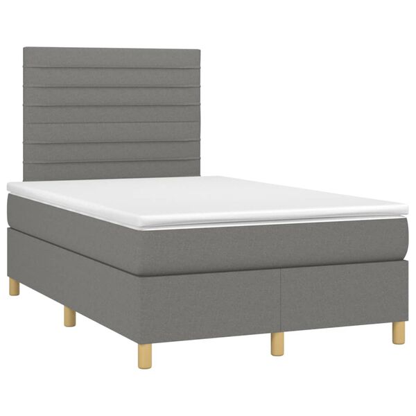 vidaXL Cama box spring con colch&oacute;n y LED tela gris oscuro 120x200 cm