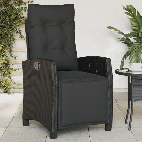 vidaXL Sillón reclinable de jardín con reposapiés ratán PE negro