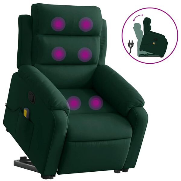 vidaXL Sill&oacute;n reclinable elevable terciopelo verde oscuro