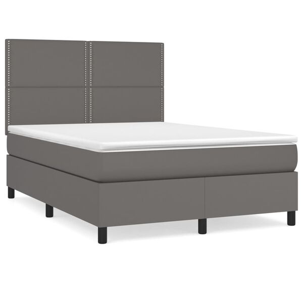 vidaXL Cama box spring con colch&oacute;n cuero sint&eacute;tico gris 140x190 cm