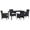 vidaXL Conjunto de Comedor de Jard&iacute;n 5 uds. Negro rat&aacute;n sint&eacute;tico