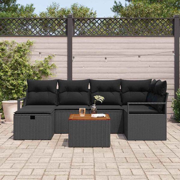 vidaXL Conjunto de sof&aacute;s de jard&iacute;n 7 pcs Negro rat&aacute;n sint&eacute;tico