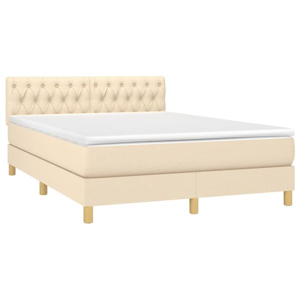 vidaXL Cama box spring con colch&oacute;n tela color crema 140x190 cm