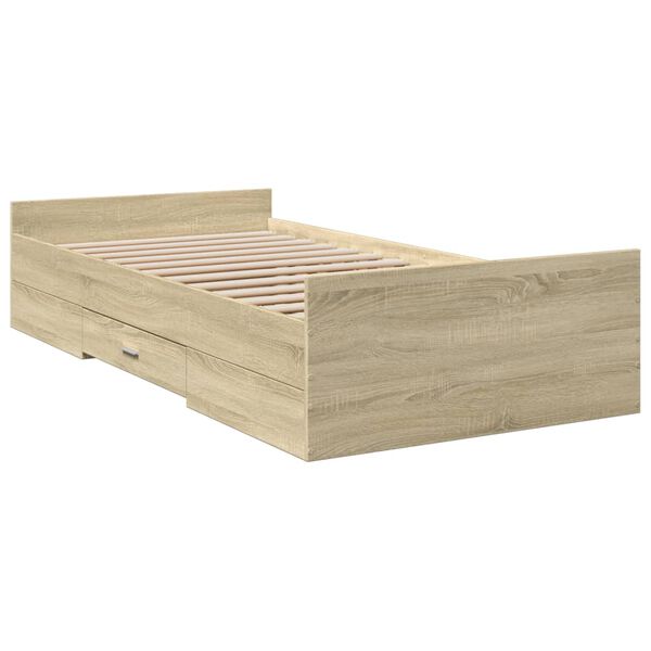 vidaXL Cama con cajones madera ingenier&iacute;a roble Sonoma 90x200 cm