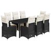 vidaXL Set de mesa y sillas de jard&iacute;n 9 pzas y cojines rat&aacute;n PE negro