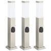 vidaXL Balizas de luz con toma de corriente, 3 unidades, 50 cm, acero inoxidable, IP44