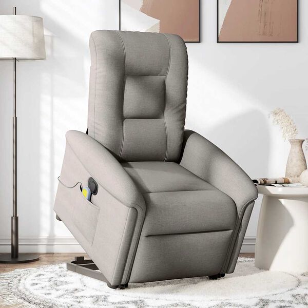 vidaXL Sill&oacute;n reclinable de masaje elevable tela gris taup&eacute;